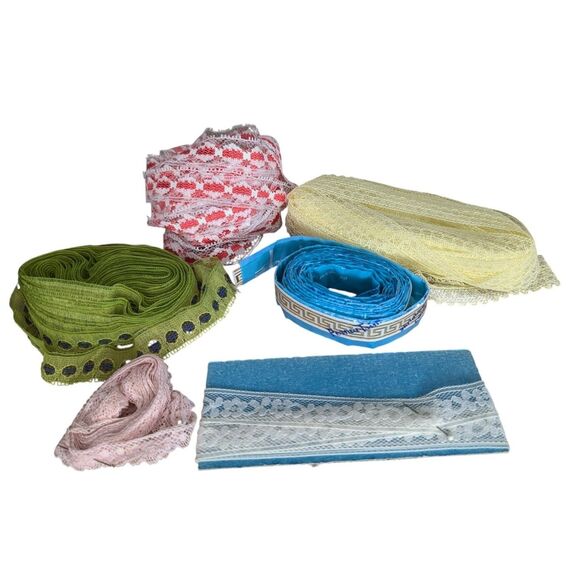 Other Other - Lot of 6 Vintage Lace and Ribbon Assorted Lengths Colors Sew Craft Unique Greek